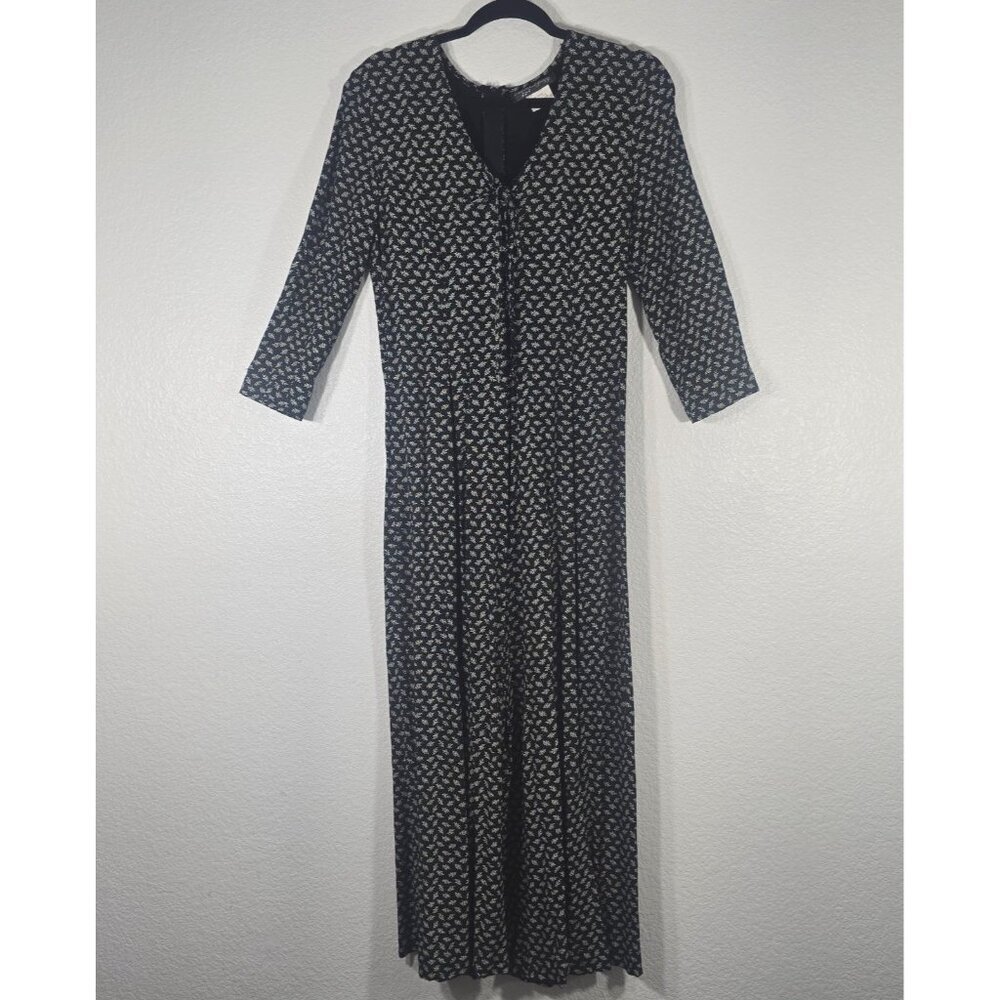 All That Jazz Vtg Womens Jumpsuit Size 9-10 Wide Leg Long Sleeve Floral Black